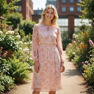 Tommy Hilfiger Maxi Midi Floral Dress Women’s Pink 10 Cottegecore Shabbic Boho